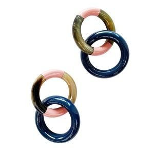 Locked horned pink and navy earrings EUC